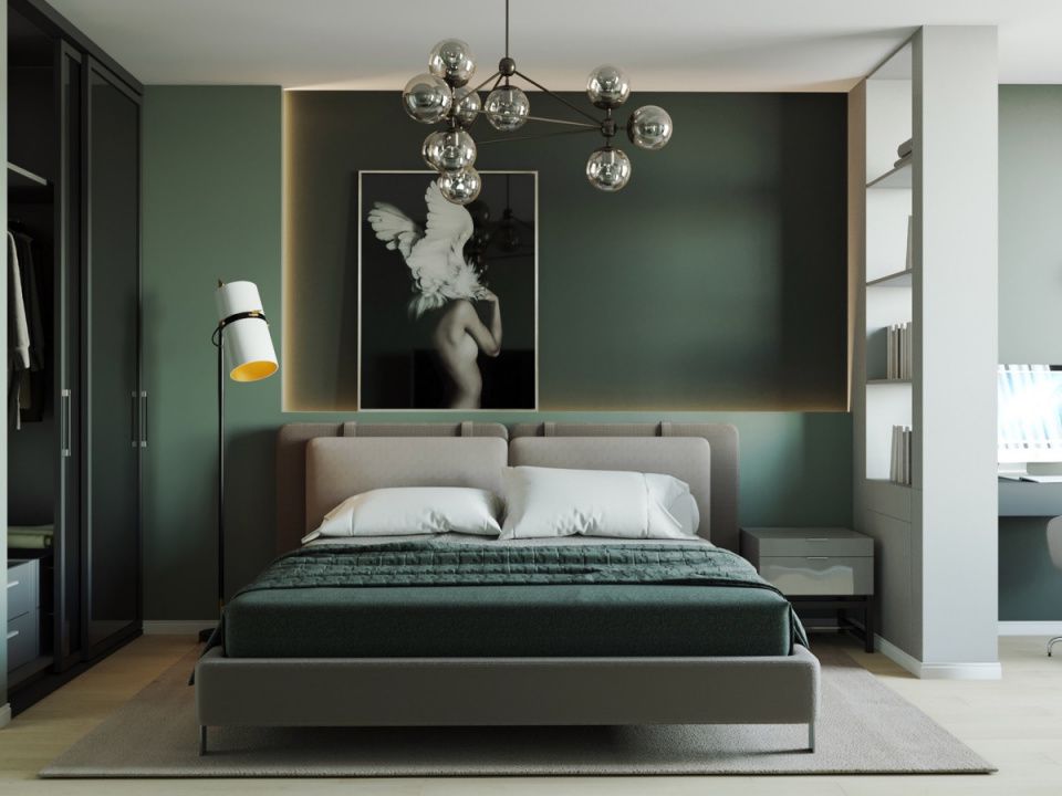 Интерьер спальни изумрудного цвета